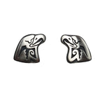 Sidney Sahneyah - Hopi Sterling Silver Overlay Post Earrings with Eagle Design c. 1990s, 0.75" x 1" (J13998-078)
