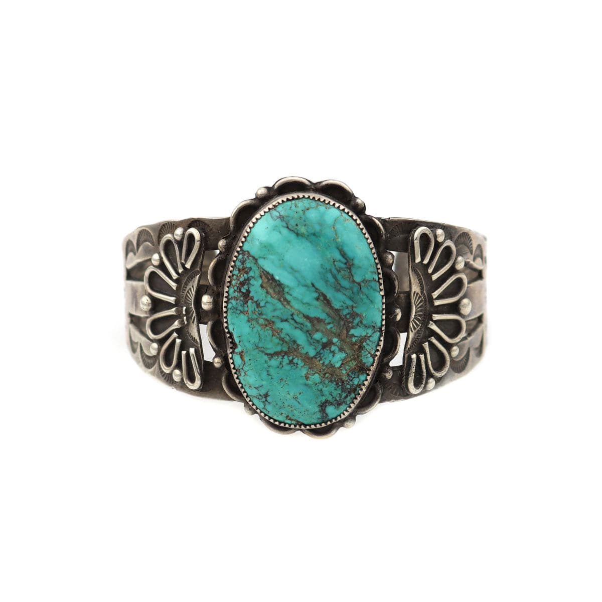 Navajo Turquoise and Silver Bracelet c. 1930s, size 6.75 (J14013-CO)