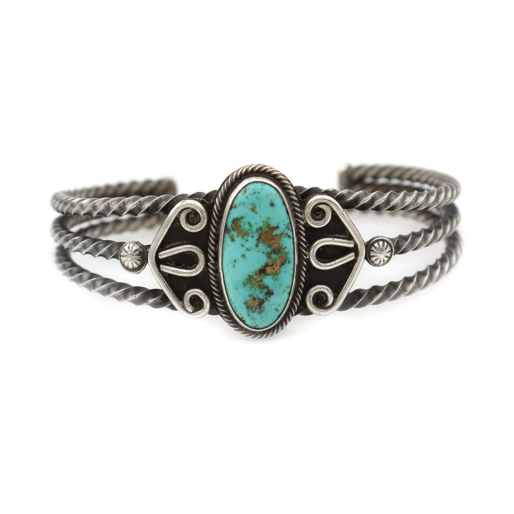 Navajo Blue Gem Turquoise and Silver Bracelet c. 1940s, size 6.75 (J14028-CO)