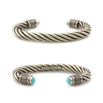 Kee (Karl) Nataani â€“ Navajo Contemporary Sterling Silver Twisted Cable Design Bracelet with Turquoise on Terminals, size 7 (J14184-002)