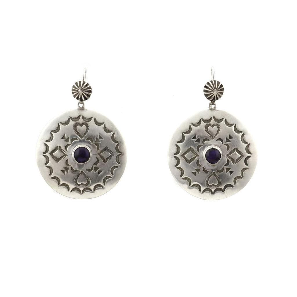 Kee (Karl) Nataani â€“ Navajo Contemporary Paua Abalone and Sterling Silver Earrings with French Hooks, 1.75" x 1.25" (J14184-025)