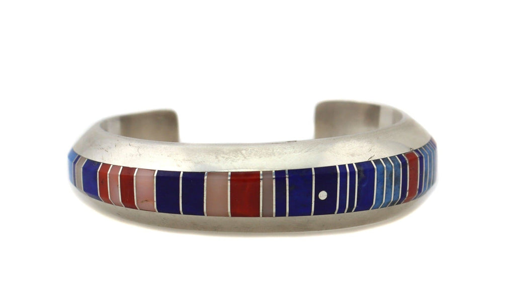 Gibson Nez - Navajo Multi-Stone Channel Inlay and Silver Bracelet c. 1990s (J14190-020-CO)