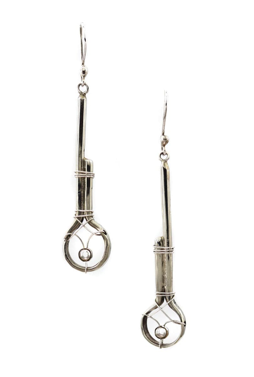 John K. Aguilar - Santo Domingo (Kewa) Contemporary Silver French Hook Earrings, 2.75" x 0.625" (J14249)
