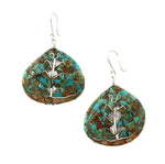 Mary Lovato - Santo Domingo (Kewa) Contemporary Turquoise and Mother of Pearl Mosaic Inlay and Silver French Hook Earrings with Cornstalk Design, 2" x 1.5" (J14260)