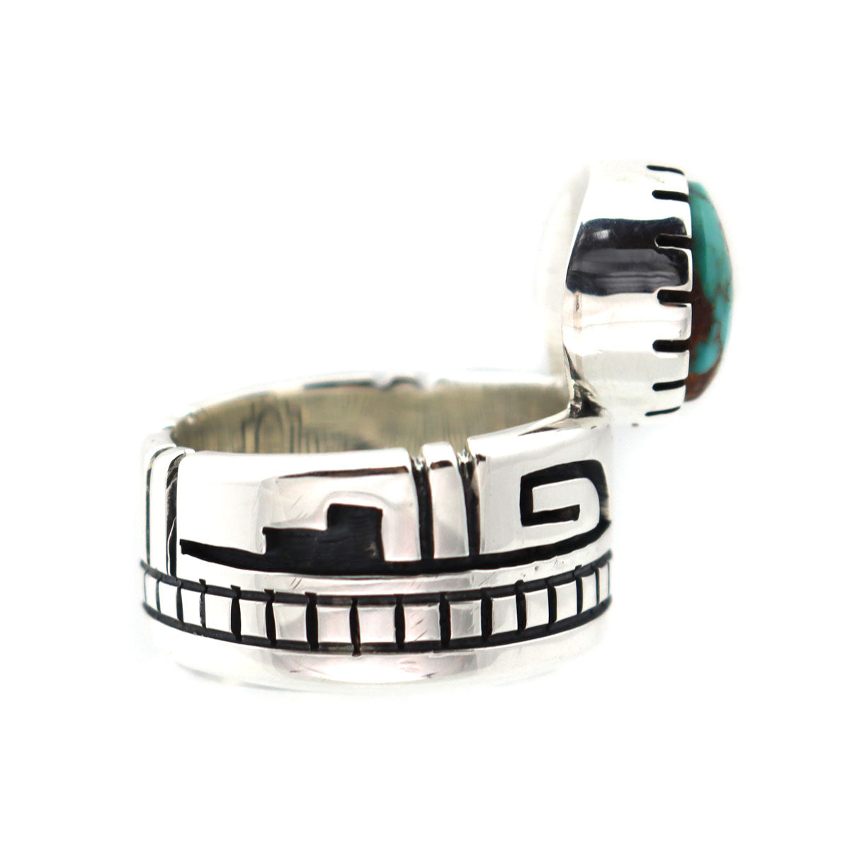 Roy Talahaftewa - Hopi Contemporary Turquoise and Silver Overlay Ring, size 9 (J14265)4
