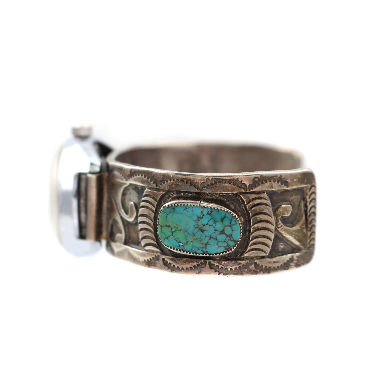 Navajo Turquoise and Silver Watch Bracelet c. 1950s, size 6.75 (J14409-CO-005)2
