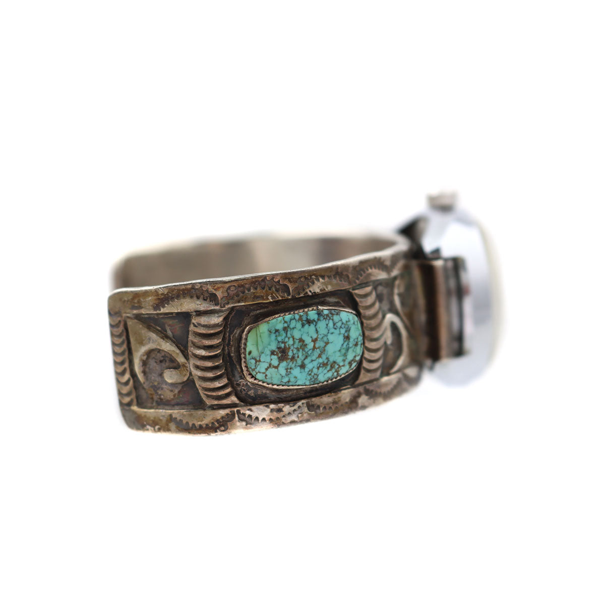 Navajo Turquoise and Silver Watch Bracelet c. 1950s, size 6.75 (J14409-CO-005)4