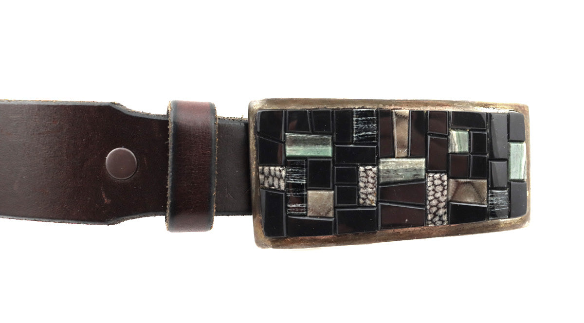 Tommy Jackson (b. 1958) - Navajo Multi-Stone Cobble Inlay, Silver, and Leather Belt c. 1970s, 37" x 40" waist (J14481) 2