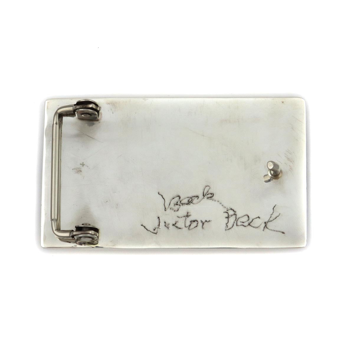 Victor Beck - Navajo Contemporary Silver Belt Buckle, 1.75" x 3" (J14486) 1
