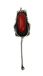 Navajo Coral and Silver Pendant c. 1950s, 3" x 0.875" (J14497)