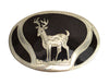 Non-Native Ironwood and Silver Belt Buckle with Deer Design c. 1960s, 2.5" x 4" (J14509)
