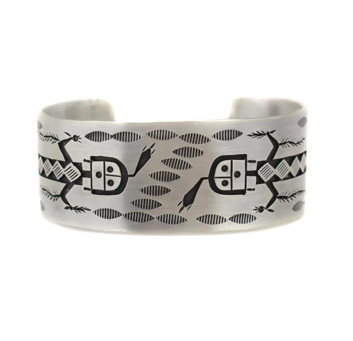 Roland Begay - Contemporary Navajo Sterling Silver Overlay Bracelet with Yei Design, size 7 (J14755) 