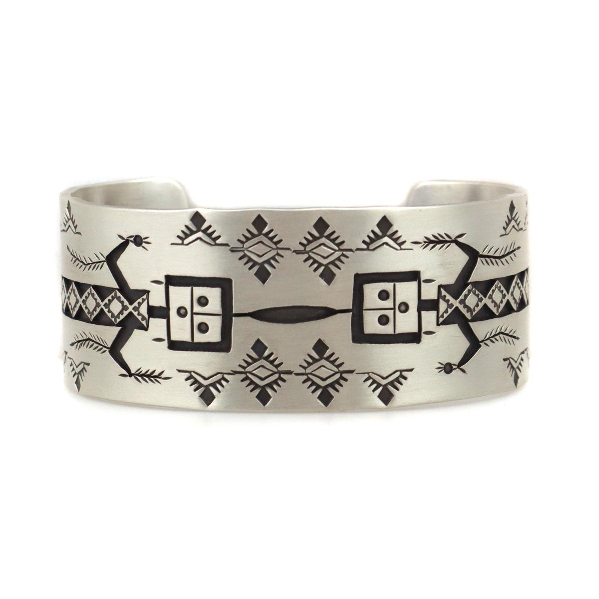 Roland Begay - Contemporary Navajo Sterling Silver Overlay Bracelet with Yei Design, size 7 (J14758)