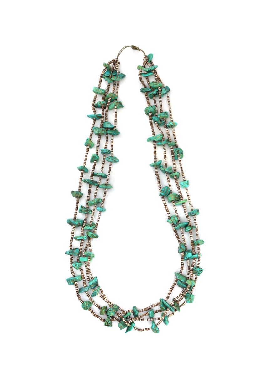 Navajo 4-Strand Turquoise Nugget and Heishi Necklace c. 1950s, 32" length (14759-CO-034)