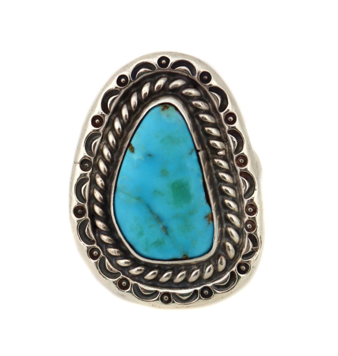 Sam Lovato (1935-1999) - Santo Domingo Turquoise and Silver Ring c.1960-70s, size 9.5 (J14759-CO-074)