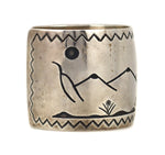 Navajo Silver Inlay Cuff with Landscape and Coyote Design c. 1970s, size 7.25 (J14759-CO-100) 1
