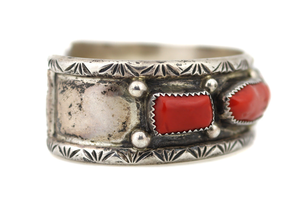 Terry Martinez (b.1961) -Navajo Coral and Silver Bracelet c.1970s, size 7.25 (J14759-CO-101) 1