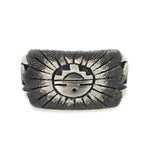 Ronald Wadsworth - Hopi Contemporary Sterling Silver Overlay Ring with Sunface Kachina Design, size 11.25 (J14771)