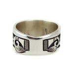 Ronald Wadsworth - Hopi Contemporary Sterling Silver Overlay Ring with Sunface Kachina Design, size 9 (J14773)  2