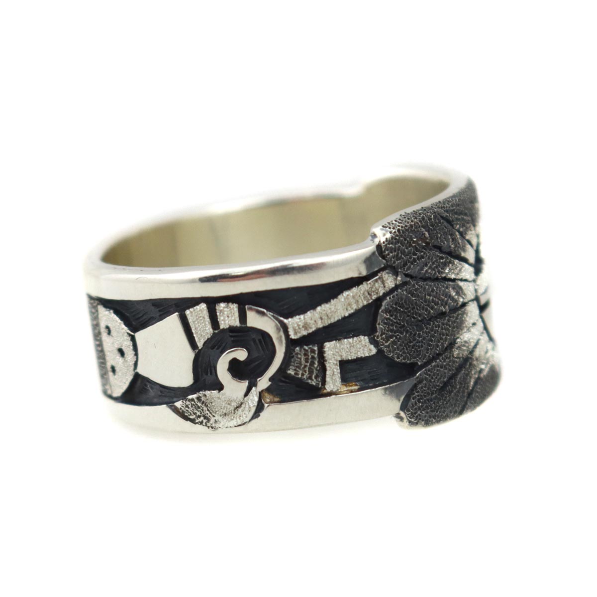 Ronald Wadsworth - Hopi Contemporary Sterling Silver Overlay Ring with Sunface Kachina Design, size 10.75 (J14774) 1