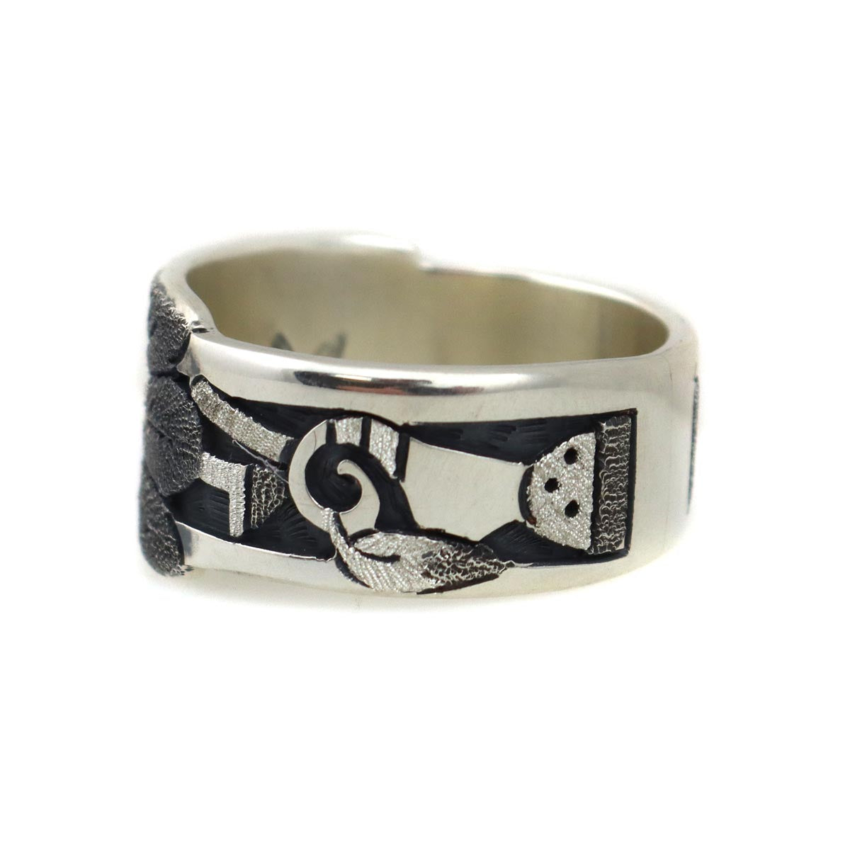 Ronald Wadsworth - Hopi Contemporary Sterling Silver Overlay Ring with Sunface Kachina Design, size 10.75 (J14774) 3