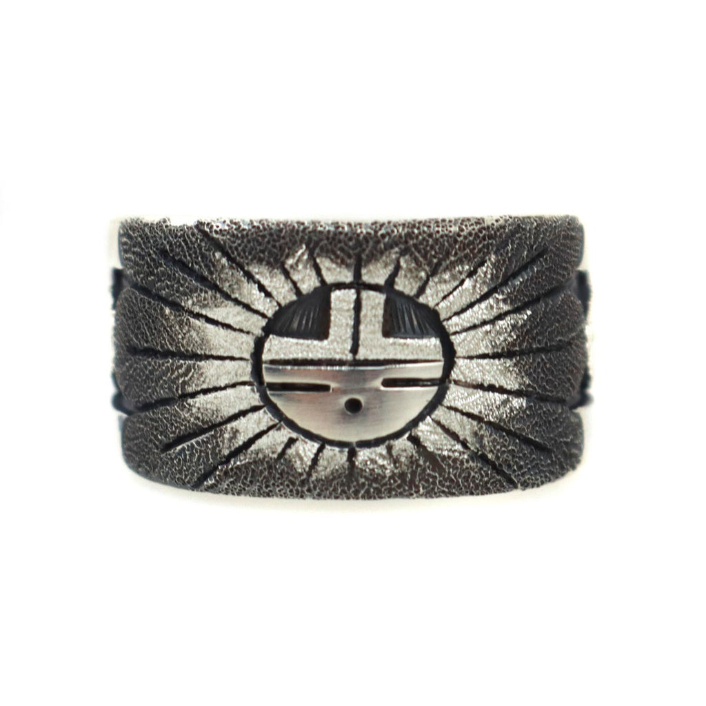 Ronald Wadsworth - Hopi Contemporary Sterling Silver Overlay Ring with Sunface Kachina Design, size 10.25 (J14775)