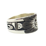 Ronald Wadsworth - Hopi Contemporary Sterling Silver Overlay Ring with Sunface Kachina Design, size 10.25 (J14775) 1