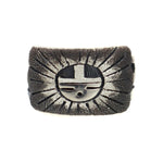 Ronald Wadsworth - Hopi Contemporary Sterling Silver Overlay Ring with Sunface Kachina Design, size 7.75 (J14776)
