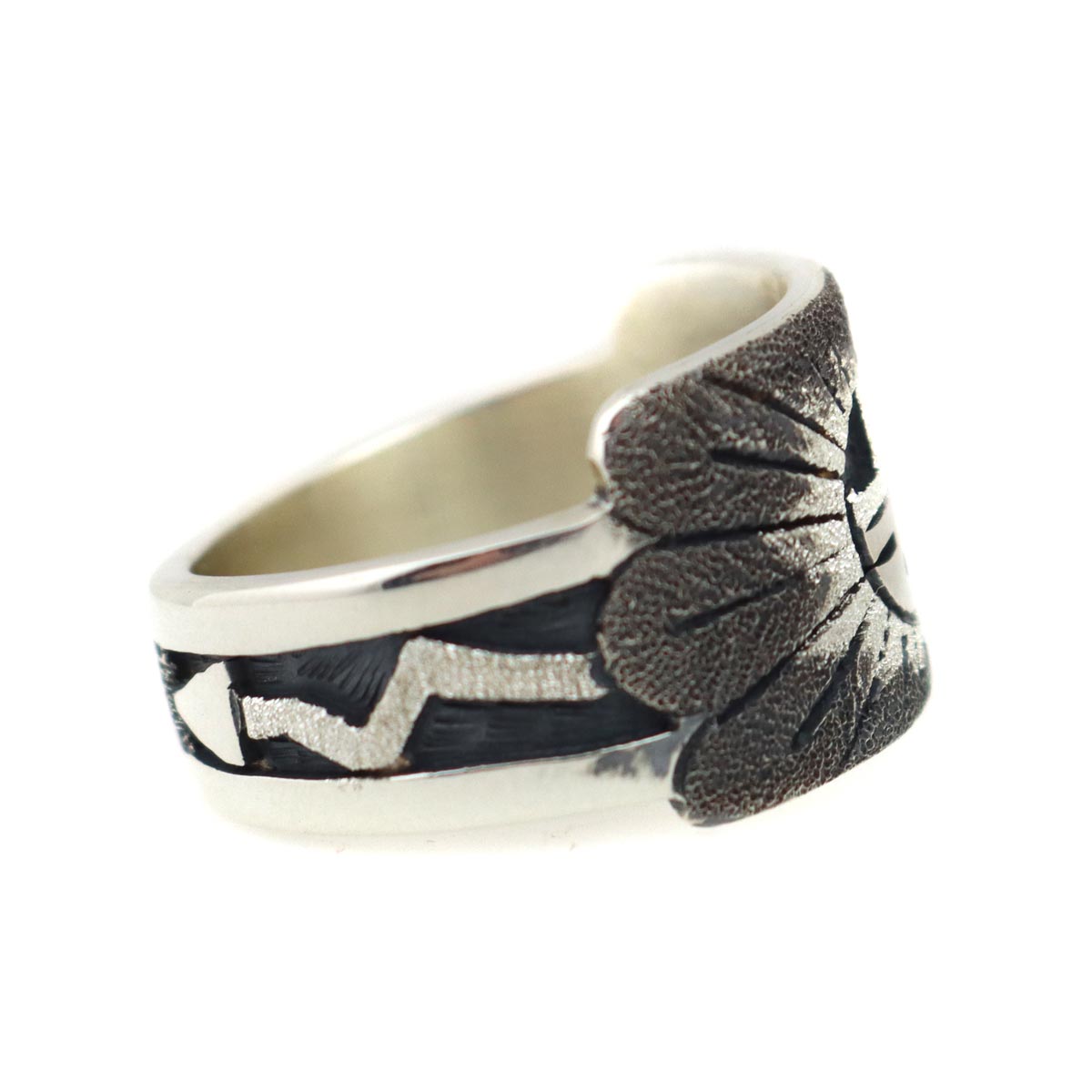Ronald Wadsworth - Hopi Contemporary Sterling Silver Overlay Ring with Sunface Kachina Design, size 7.75 (J14776) 1
