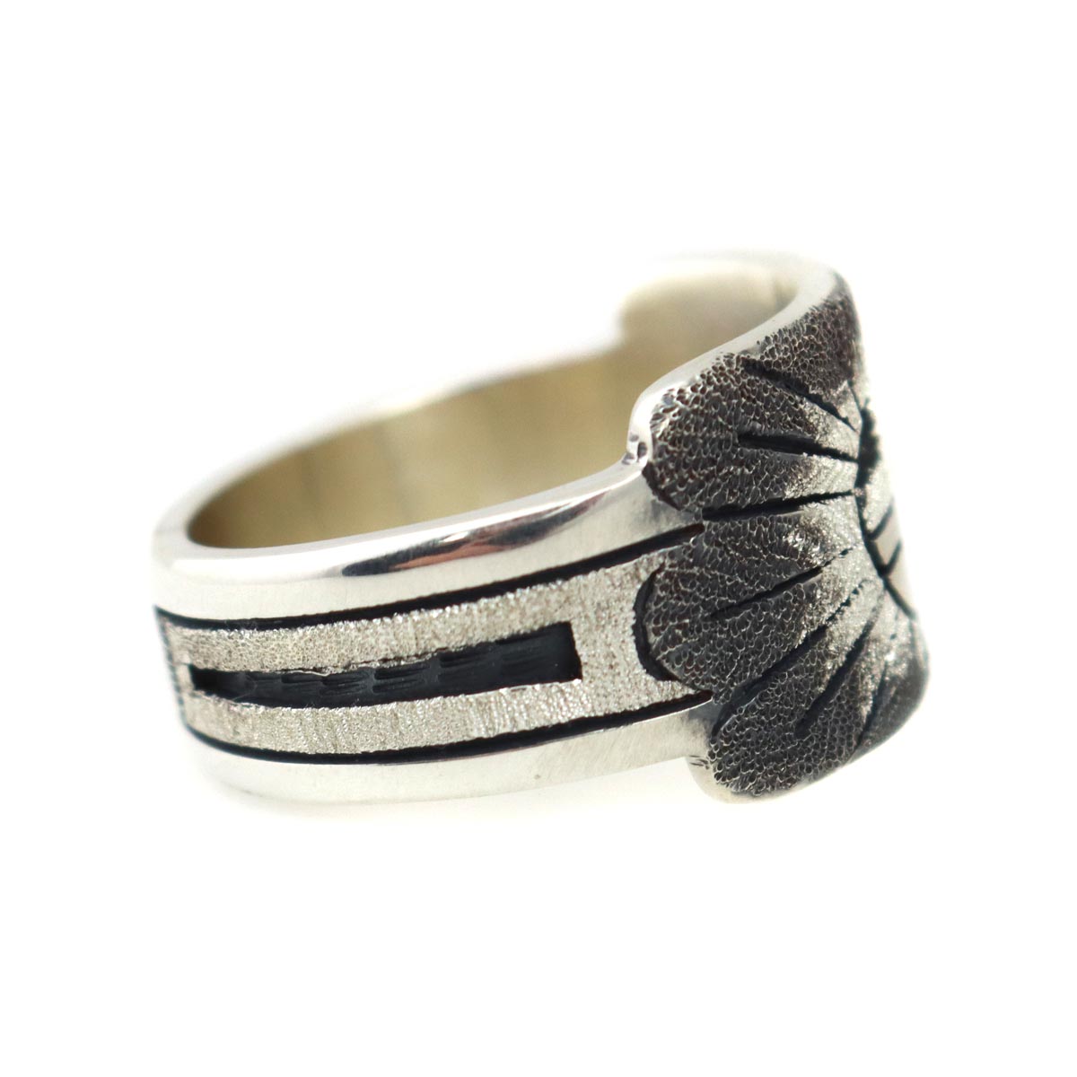 Ronald Wadsworth - Hopi Contemporary Sterling Silver Overlay Ring with Sunface Kachina Design, size 8 (J14777) 1
