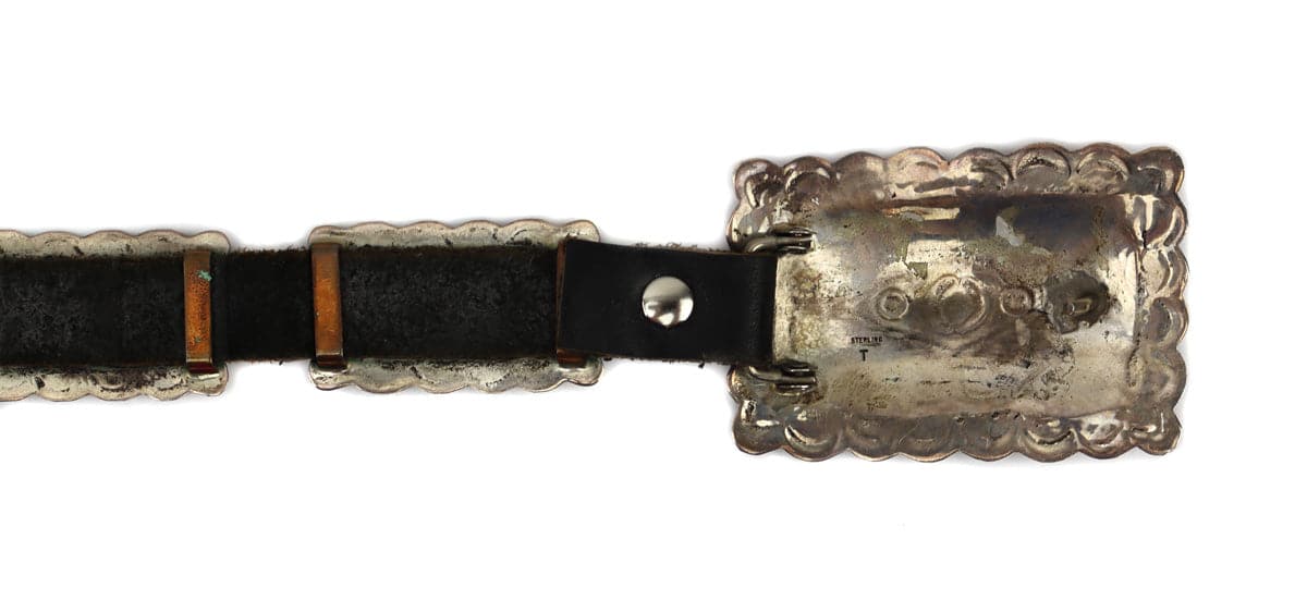 Navajo Silver and Leather Concho Belt with Stamped Design c. 1990s, 36" to 46" waist (J14778-026)4
