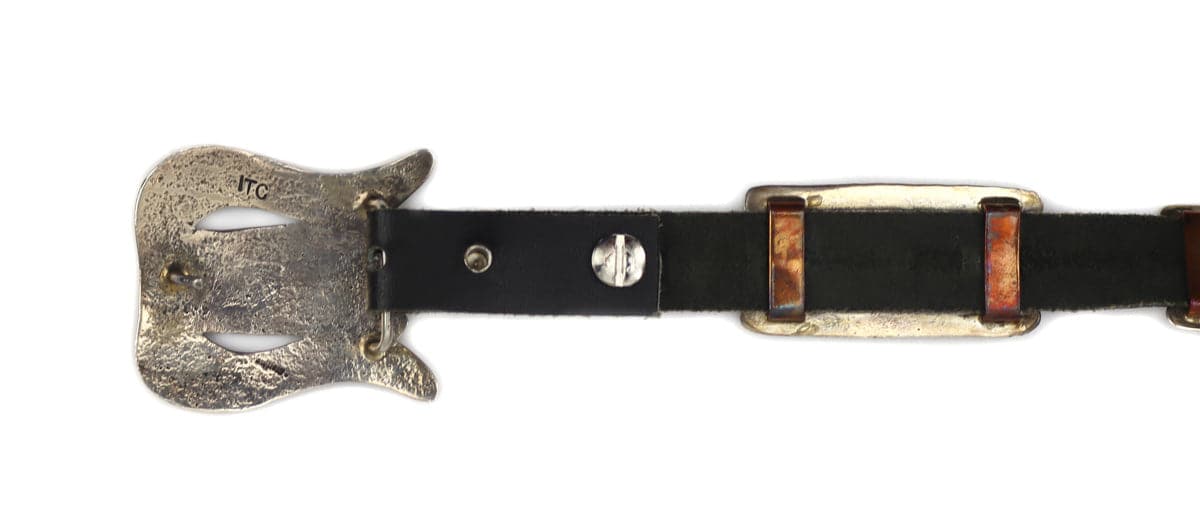 Ira Custer (b. 1954) - Navajo Silver Sandcast and Leather Belt c. 1970-80s, 32" to 34" waist (J14778-028) 6