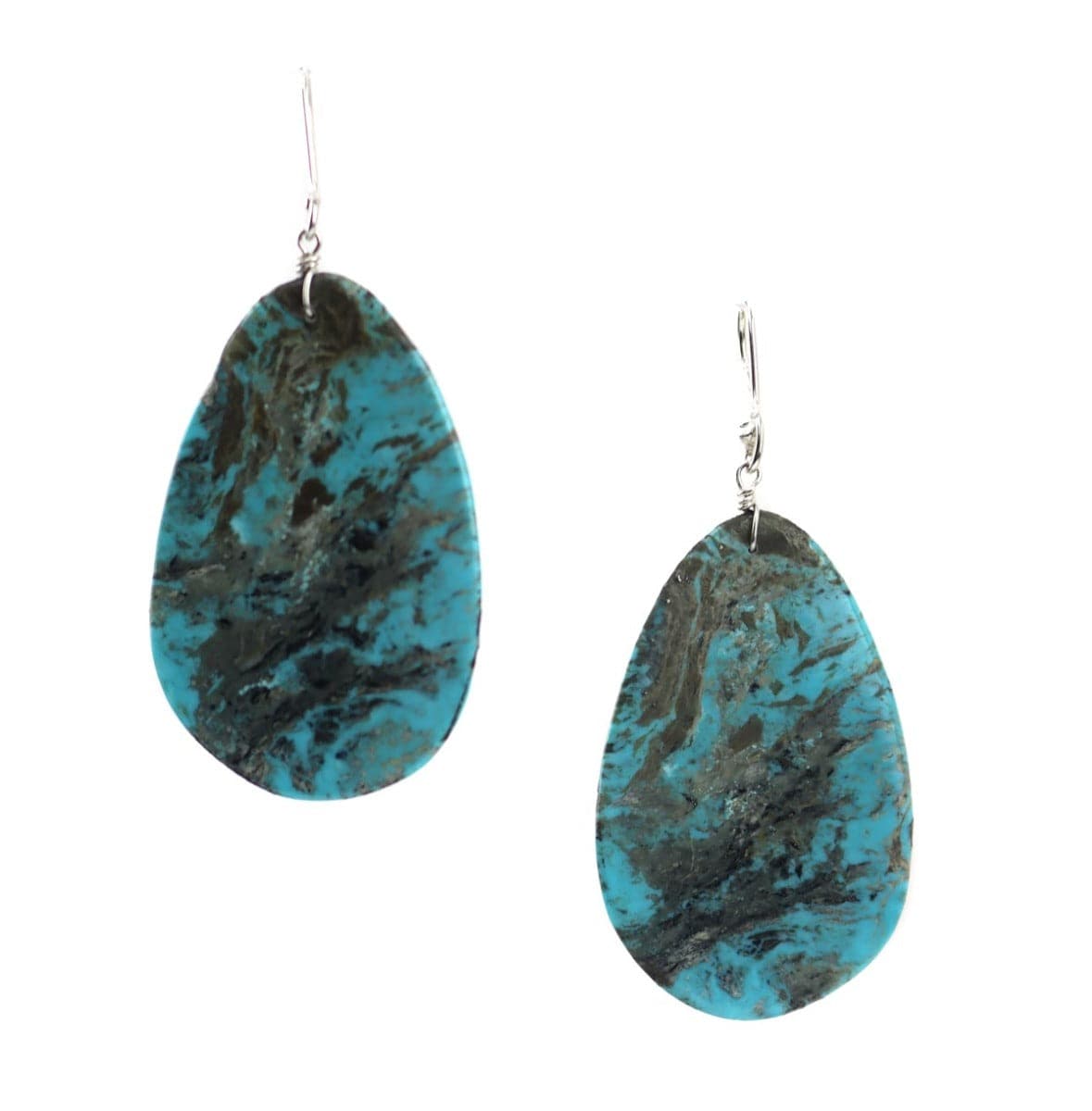 John K. Aguilar - Santo Domingo (Kewa) Contemporary Turquoise and Silver Hook Earrings, 2.5" x 1.25" (J14868)1

