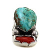 Zuni Turquoise and Coral Ring c. 1940-50s, size 6 (J14910)