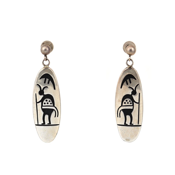 Beauford Dawahoya (1938-1998) - Hopi Sterling Silver Overlay Earrings