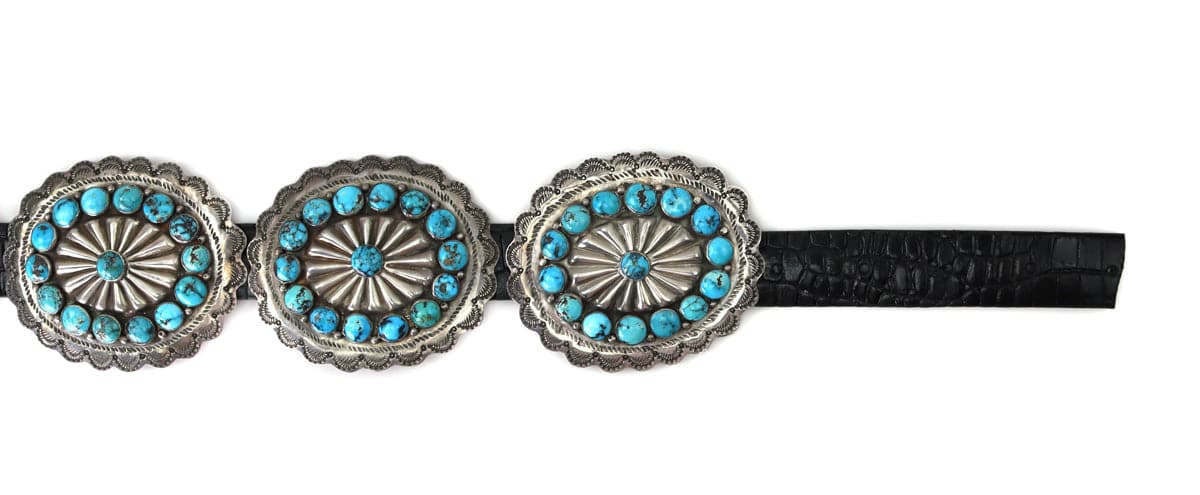 Navajo Number 8 Turquoise, Silver and Leather Concho Belt c. 1940-50s, 33" - 37" waist (J14924-041) 4