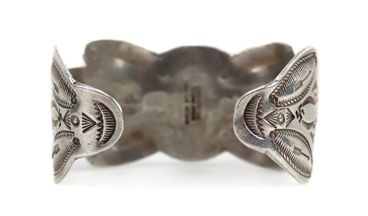 William Goodluck - Navajo Turquoise and Silver Bracelet with Stamped Design c. 1929-30, size 6.5 (J14925) 2