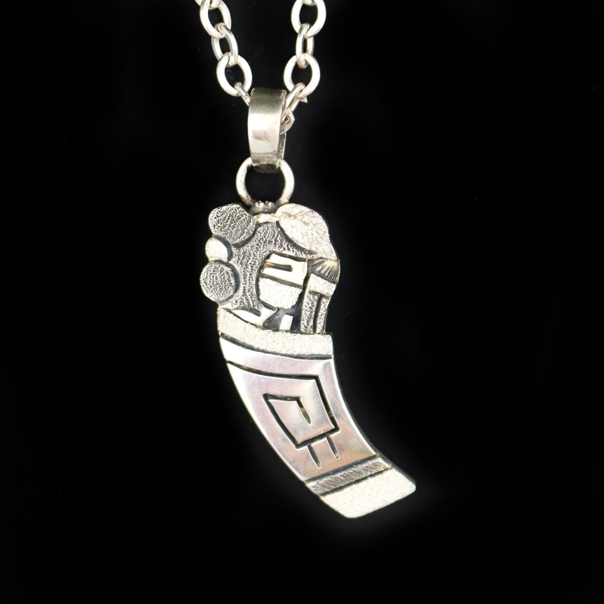 Ronald Wadsworth - Hopi Contemporary Sterling Silver Overlay Kachina Pendant with Chain, 23" length (J14963)
