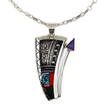 Roy Talahaftewa - Hopi Contemporary Multi-Stone and Sterling Silver Tufacast Lone Arrow Design Necklace, 20" length, 3.5" x 1.75" pendant (J14998)2