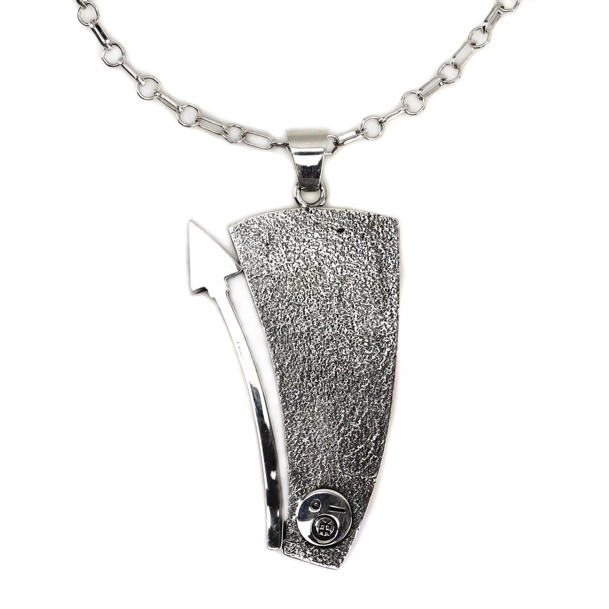 Roy Talahaftewa - Hopi Contemporary Multi-Stone and Sterling Silver Tufacast Lone Arrow Design Necklace, 20" length, 3.5" x 1.75" pendant (J14998) 4