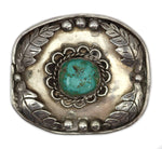 Navajo Turquoise and Silver Pin with Leaf Design c. 1950s, 2.375" x 2.25" (J15002)