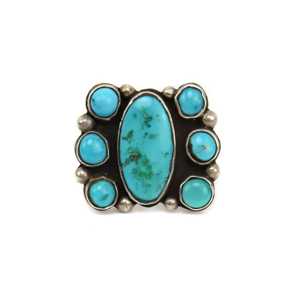 Greg Lewis - Laguna Pueblo Turquoise and Silver Cluster Ring c. 2017, size 11.75 (J15066)
