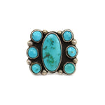 Greg Lewis - Laguna Pueblo Turquoise and Silver Cluster Ring c. 2017, size 11.75 (J15066)

