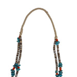 Navajo 2-Strand Turquoise Nugget, Coral, and Pinshell Heishi Necklace c. 1960s, 30" length (J15076-CO-021) 2