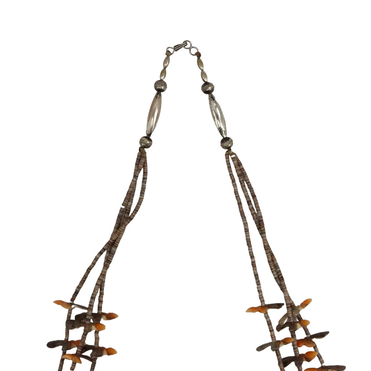 Santo Domingo (Kewa) or Zuni 3-Strand Spiny Oyster Fetish and Pinshell Heishi Necklace c. 1970s, 29" length (J15076-CO-024) 2