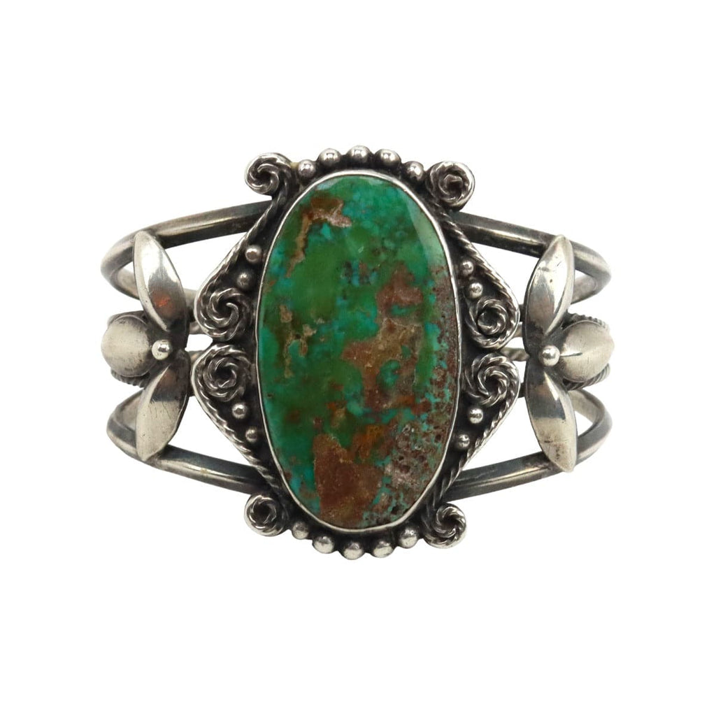 Navajo King's Manassa Turquoise and Silver Bracelet c. 1940s, size 6.25 (J15076-CO-039)