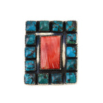 Felix Perry - Navajo Turquoise, Spiny Oyster, and Sterling Silver Ring c. 2000s, size 6 (J15096)