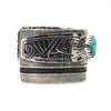 Roy Talahaftewa - Hopi Contemporary Turquoise and Sterling Silver Overlay Bracelet with Feather Design, size 7 (J15119)1
