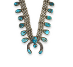 Navajo Turquoise and Silver Squash Blossom Necklace c. 1940-50s, 26" length (J15120-CO-016) 1