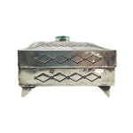 Susie James - Navajo Turquoise and Silver Lidded Box with Stamped Design c. 1970s, 1.5" x 5" x 3" (J15181-CO-019) 3